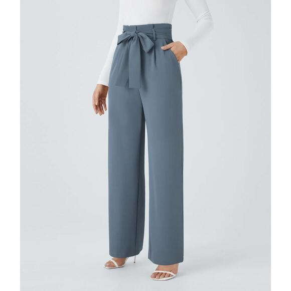 NWT Halara High Waisted Belted Pocket Wide Leg Work Pants Deep Sea Gray Blue XL - Picture 11 of 13